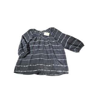 Plus Size 2X Womens Como Blu‎ Gray Strip Tye Dye Puff Sleeve Blouse Top Flowy